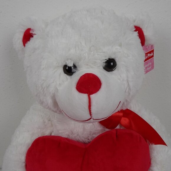 Large White Valentine's Day Teddy Bear Stuffed Plush 18" Tall Red Heart Cuddly - Picture 3 of 8